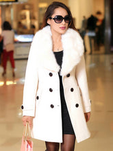 Aurohaya Elegant Double Breasted Wool Coat with Pockets, Bow Tie, and Belt for Women Long Sleeve Autumn/Winter Outerwear